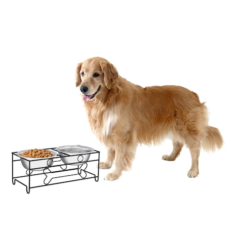 Pet Adobe Modern Double Elevated Dog Bowls, Black 177748ZMA